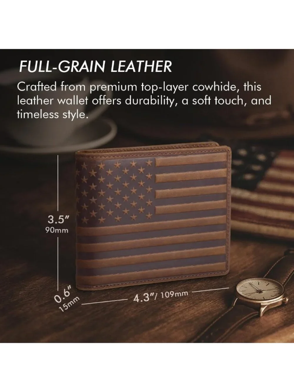 RFID Blocking Bifold Wallet for Men, Full Grain Leather, 13 Card Slots, 2 ID